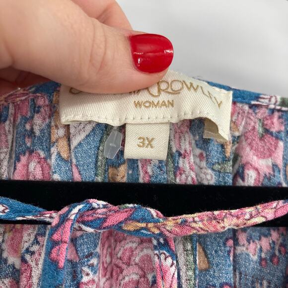 Cynthia Rowley Boho Flouncy Blue Pink Tassel Blouse Rayon Women’s 3X - Picture 5 of 9